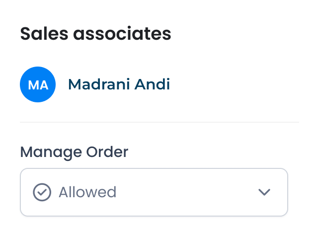 Sales associates and order management screen