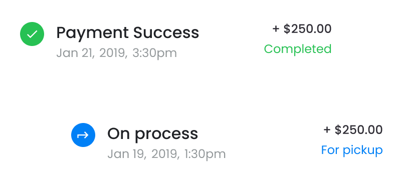 Payment success and on-process transaction status list